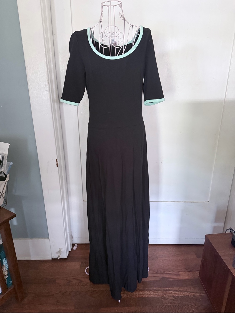 Black Maxi Dress with Mint Trim - Lularoe Ana